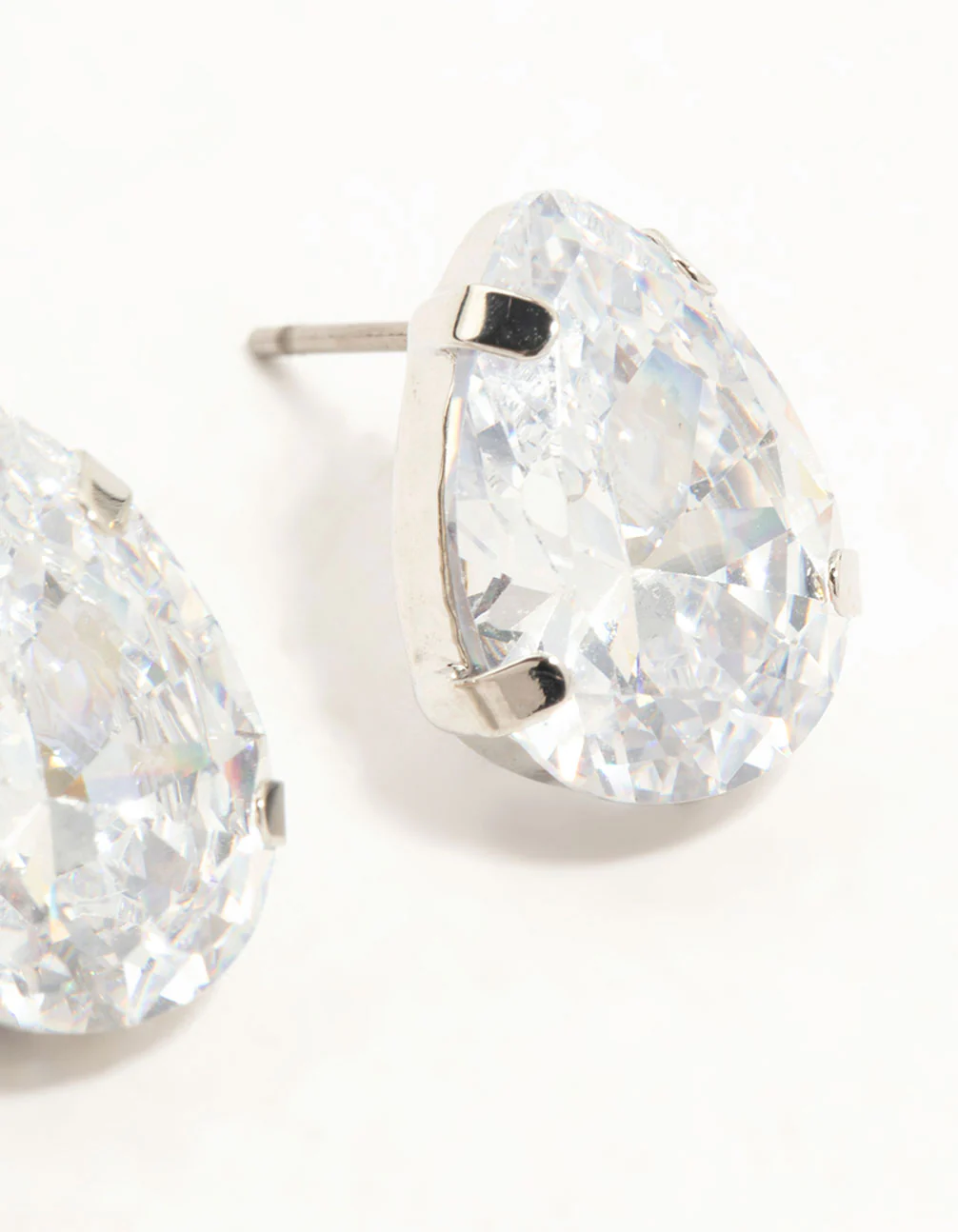 Silver Large Teardrop Cubic Zirconia Stud Earrings - Image 5
