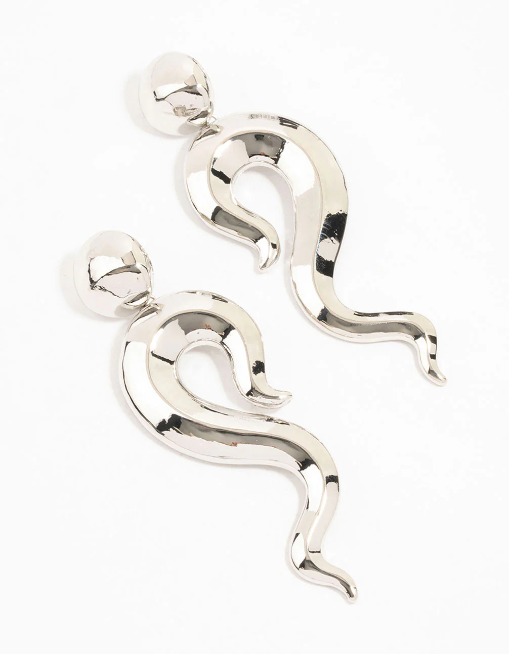 Silver Plated Long Swirl Stud Earrings - Image 2