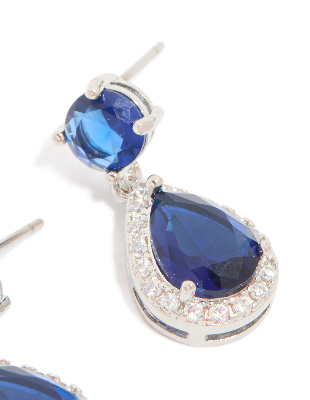 Silver Sapphire Stone Teardrop Drop Earrings - Image 4