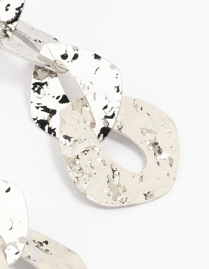 Silver Textured Chain Link Drop Earrings - Image 3