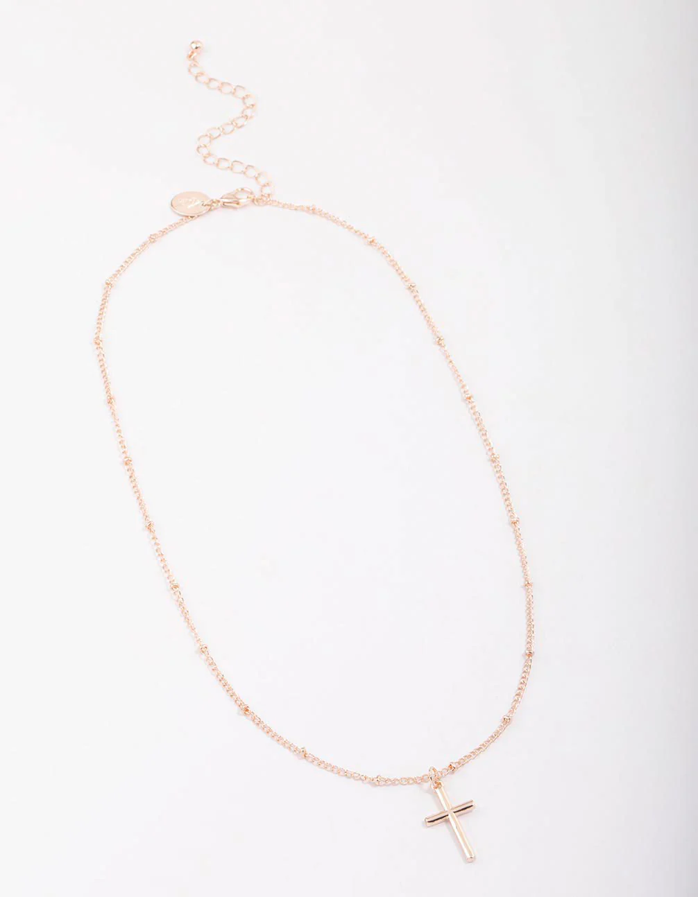 Rose Gold Classic Cross Ball Chain Necklace - Image 2