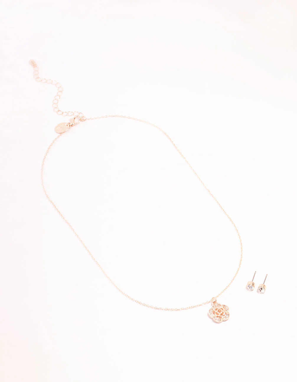 Rose Gold Diamante Necklace & Stud Earrings Set - Image 2