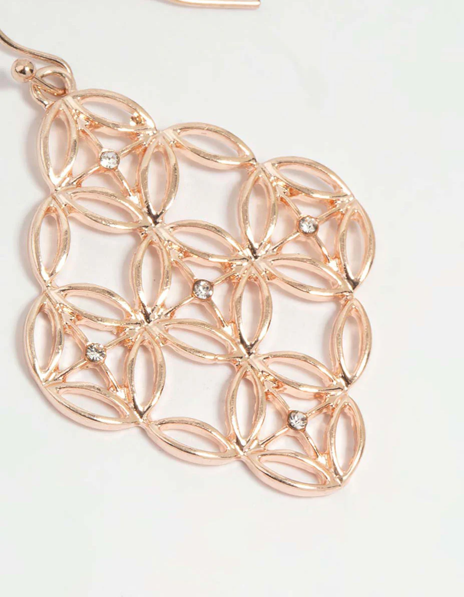 Rose Gold Diamante Patterned Drop Earrings - Image 5