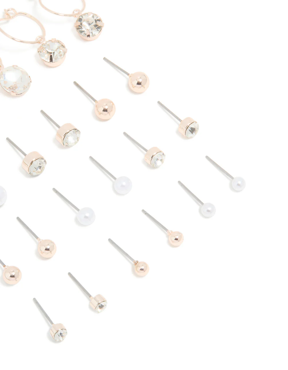 Rose Gold Diamante Pearl Ball Hoop & Stud Earrings 12-Pack - Image 3
