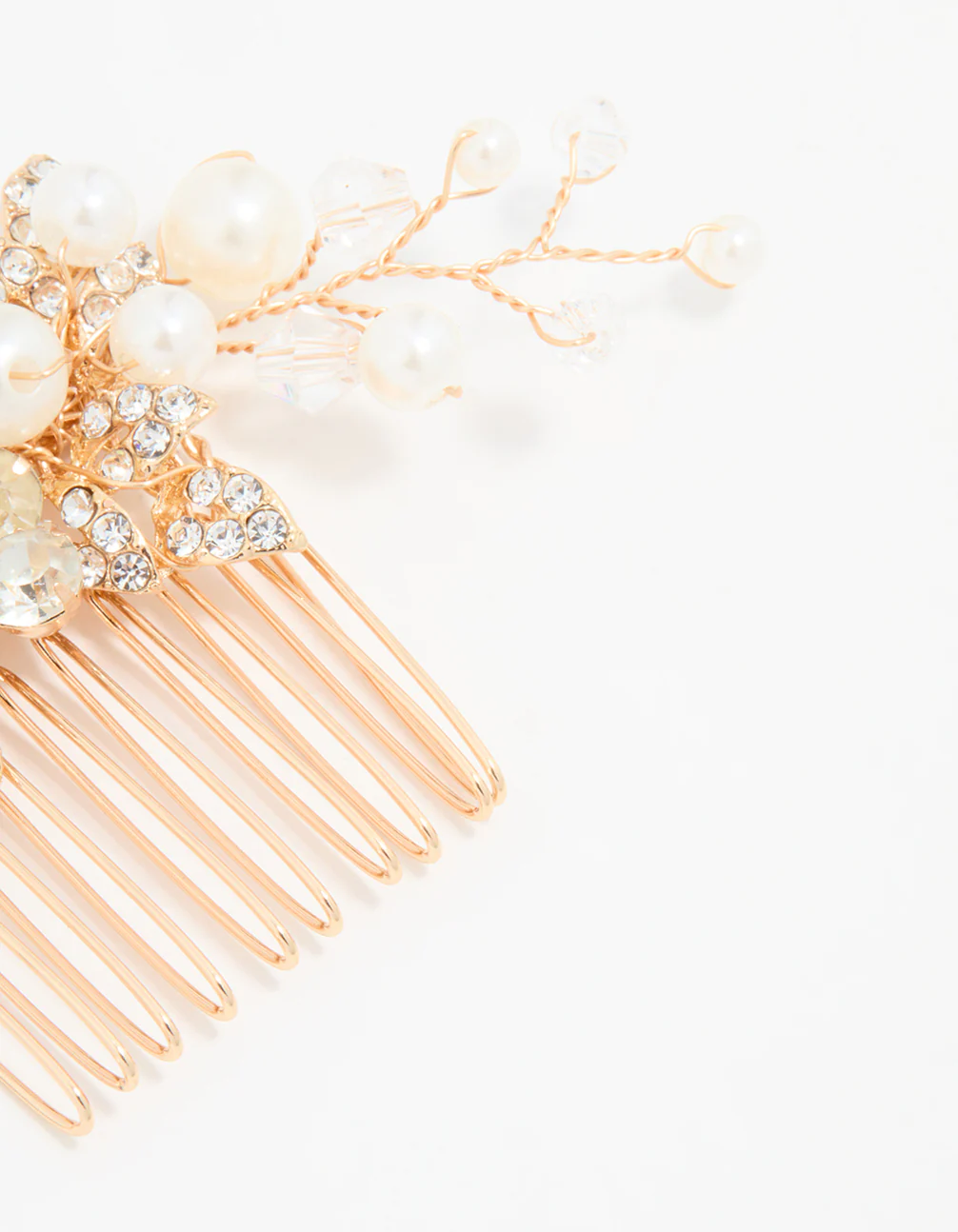 Rose Gold Diamante & Pearl Leaf Hair Comb - Image 3