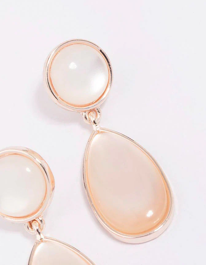 Rose Gold Double Cat Eye Drop Earrings - Image 3