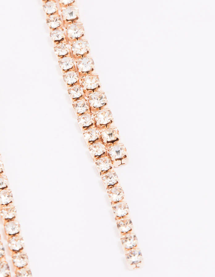Rose Gold Double Row Cupchain Drop Earrings - Image 3