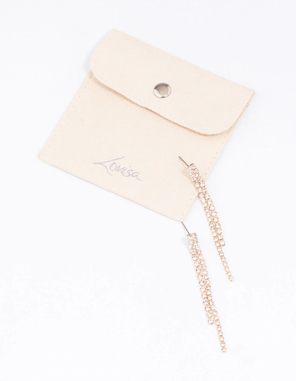 Rose Gold Double Row Cupchain Drop Earrings - Image 4