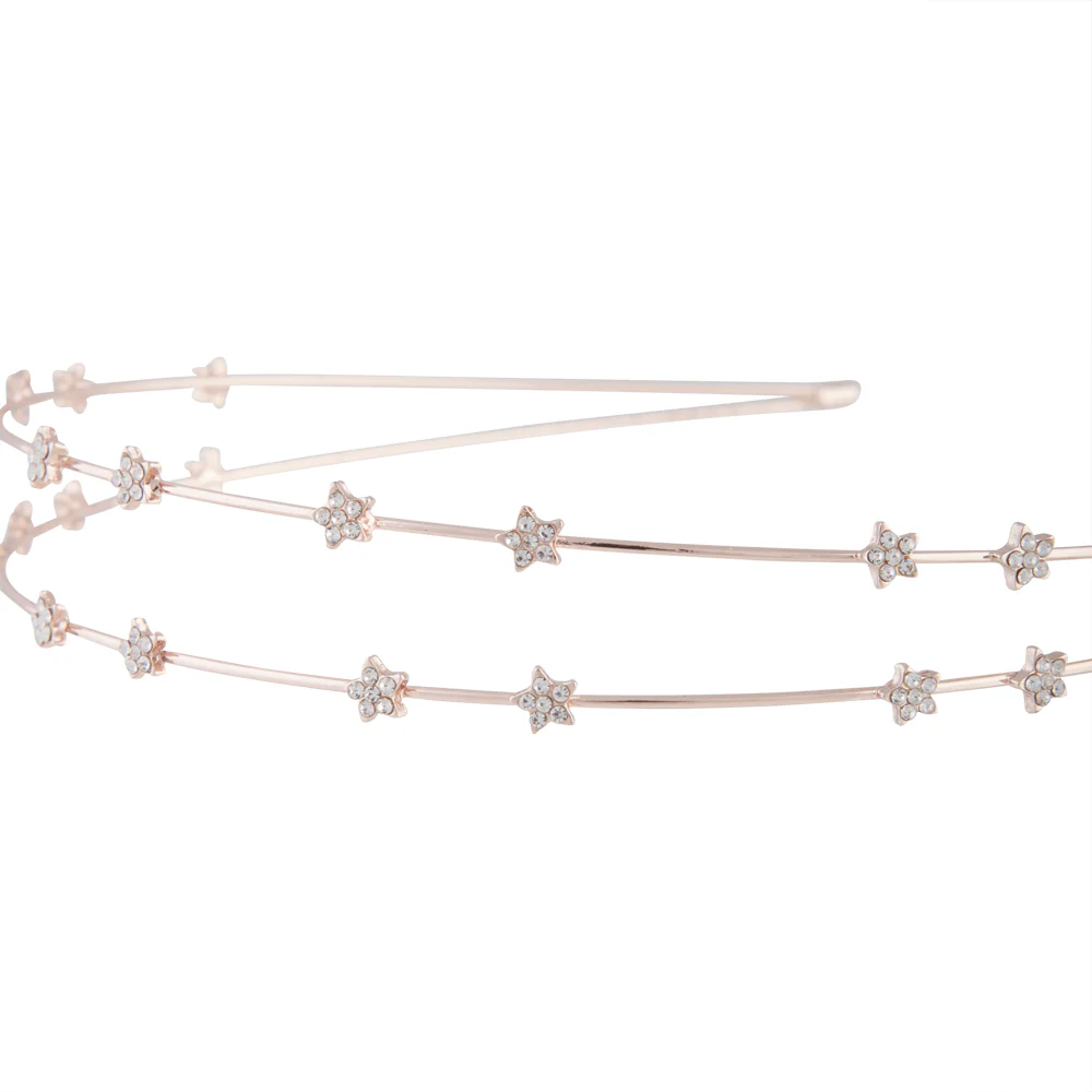 Rose Gold Double Row Diamante Star Headband - Image 3