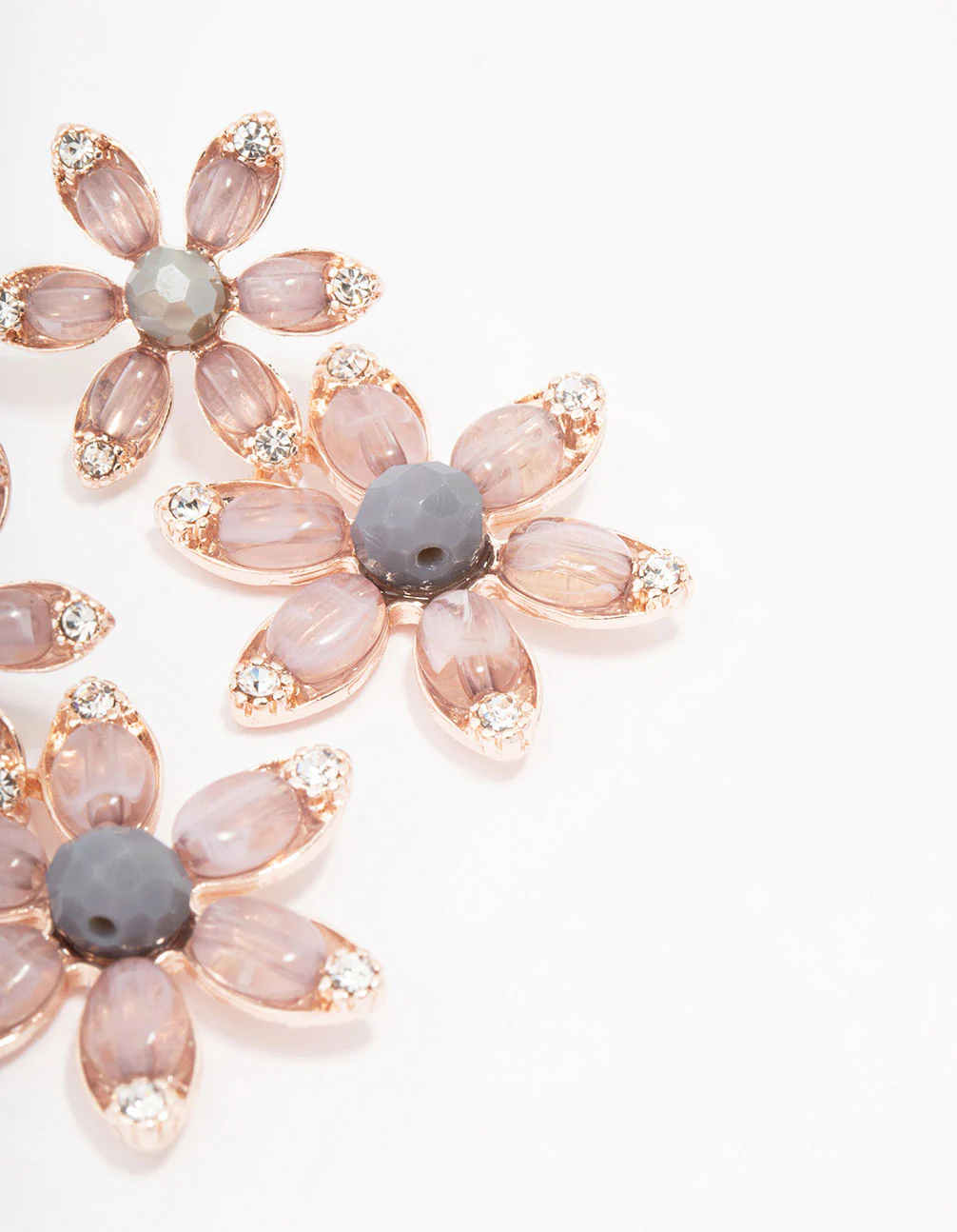 Rose Gold Flower Beaded Drop Earrings - Image 3