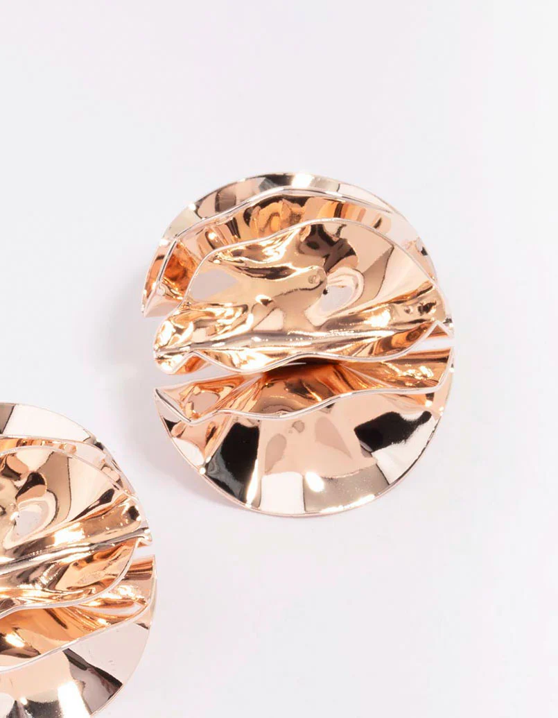 Rose Gold Flower Curve Statement Stud Earrings - Image 2