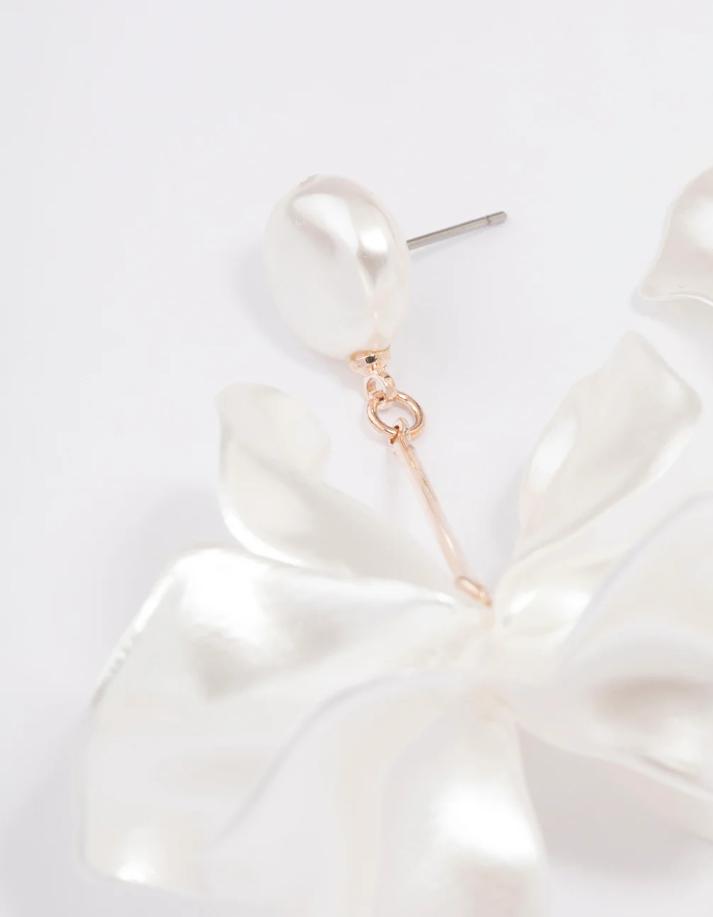 Rose Gold Flower Petal Long Drop Earrings - Image 2