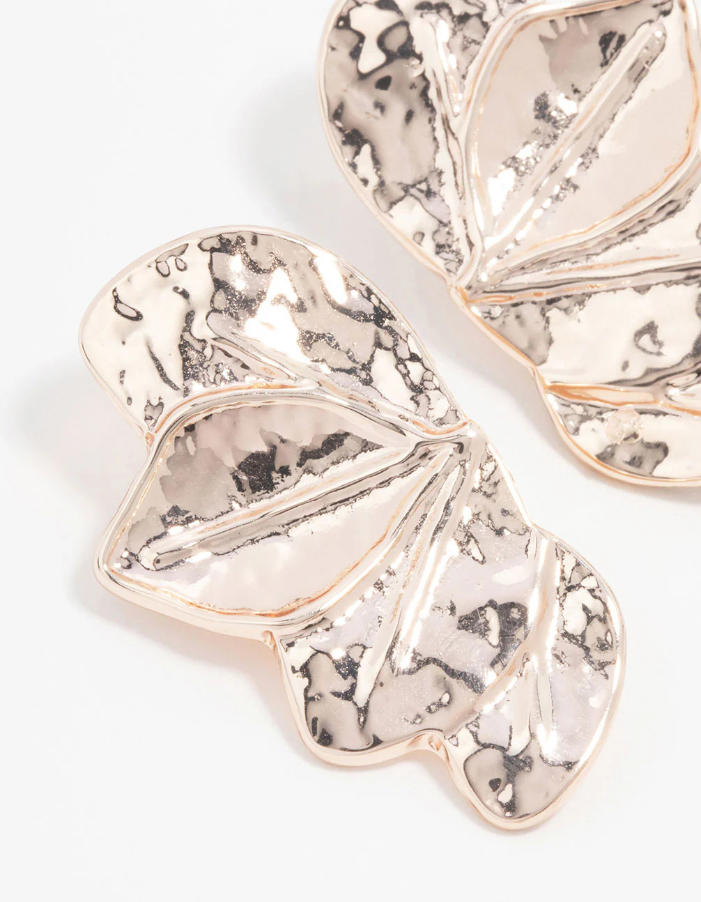Rose Gold Half Layered Leaf Drop Earrings - Image 4