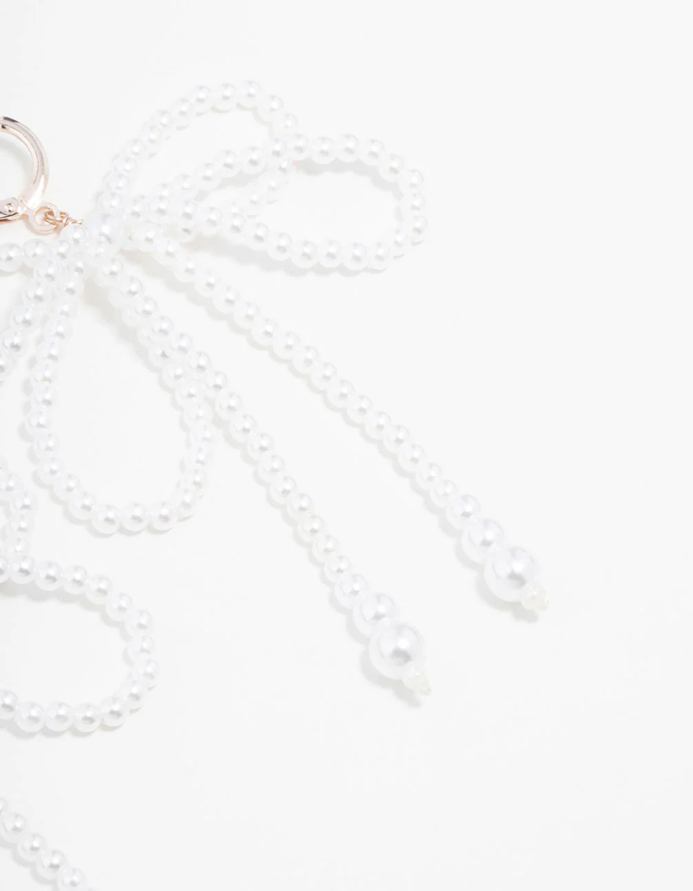 Rose Gold Pearl Bow Huggie Drop Earrings - Image 5