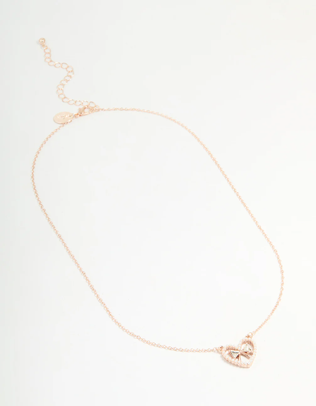 Rose Gold Pearl Heart & Bow Necklace - Image 2