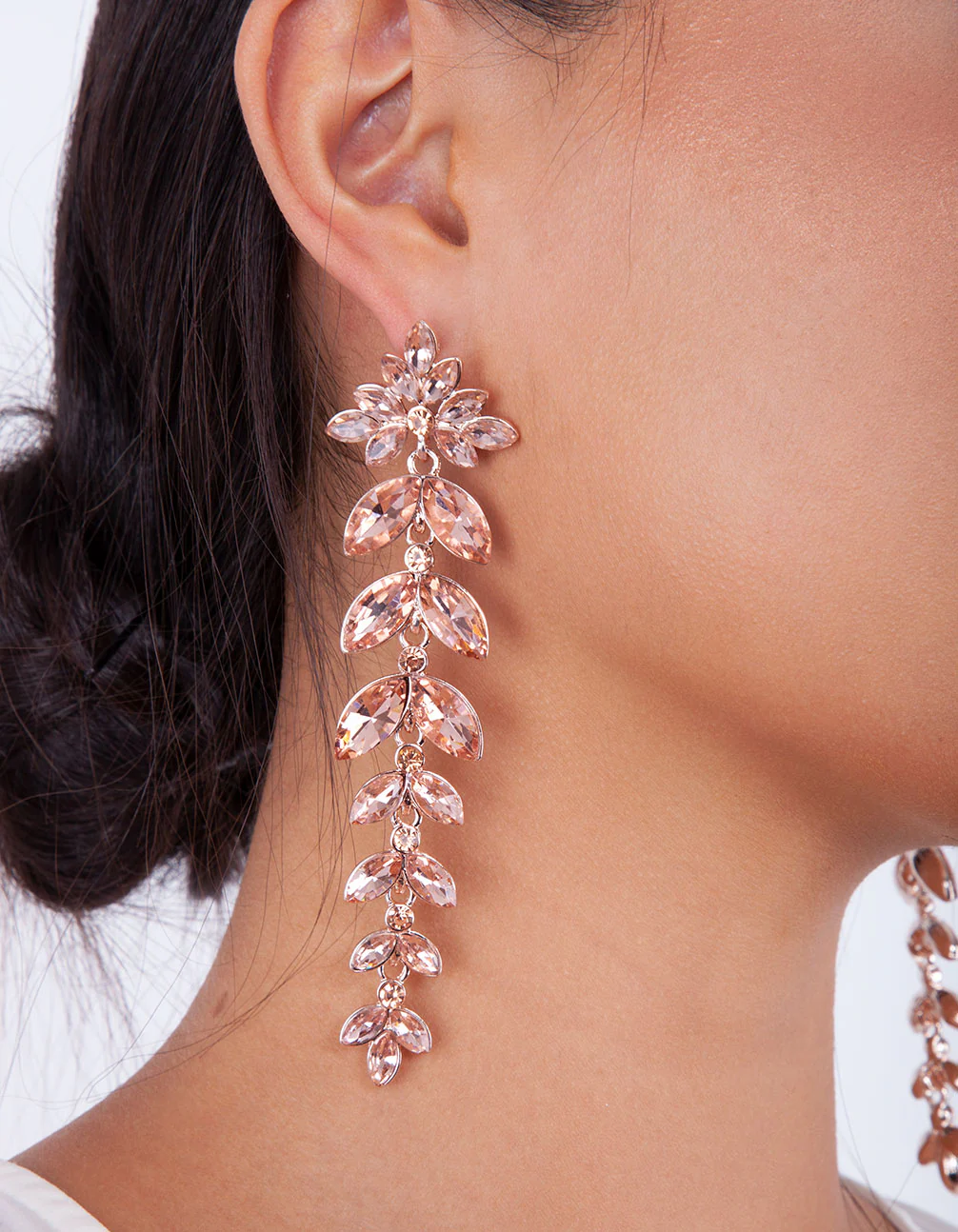 Rose Gold Pink Diamante Navette Earrings - Image 4