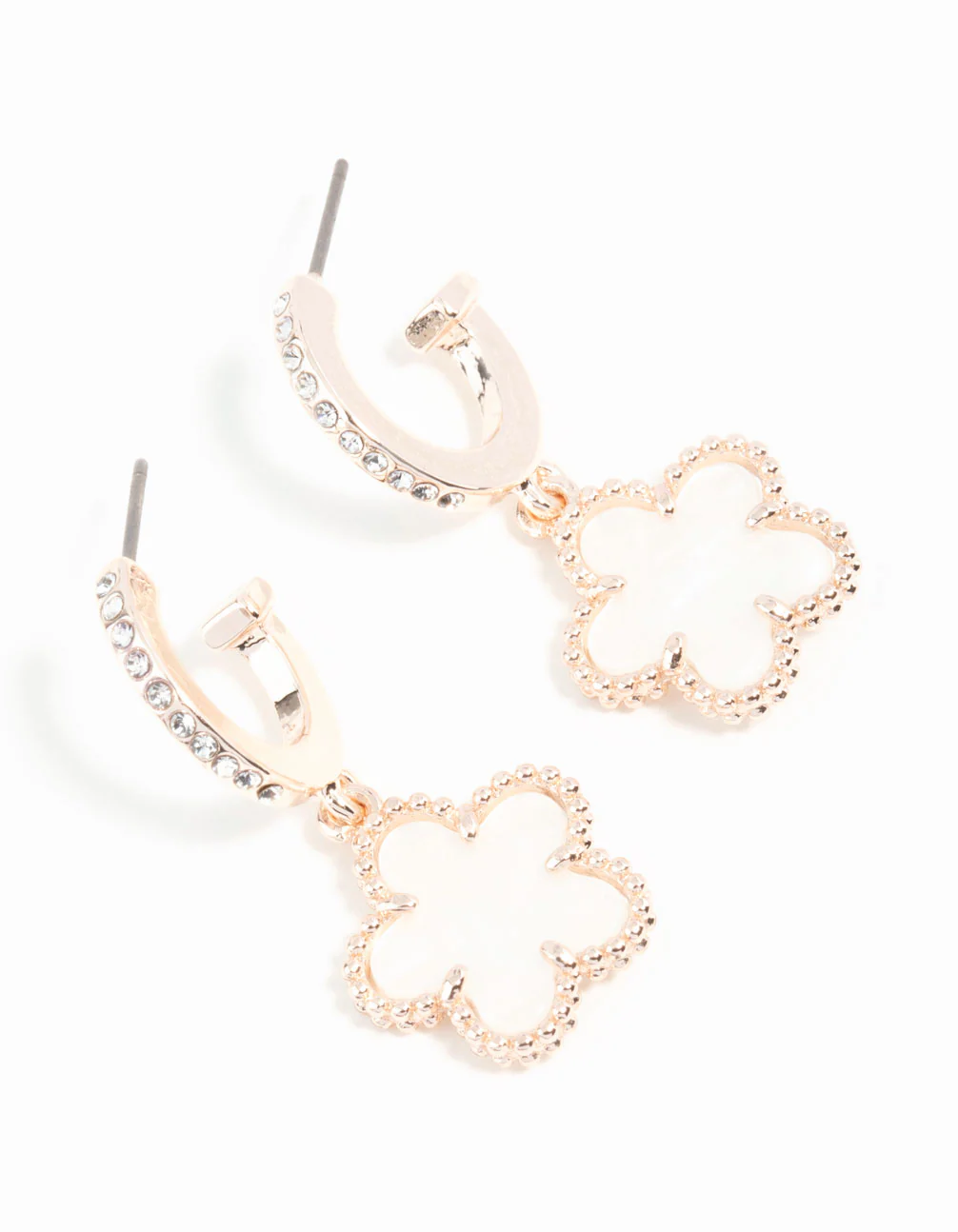 Rose Gold Plated Diamante Flower C Hoop Earrings - Image 2
