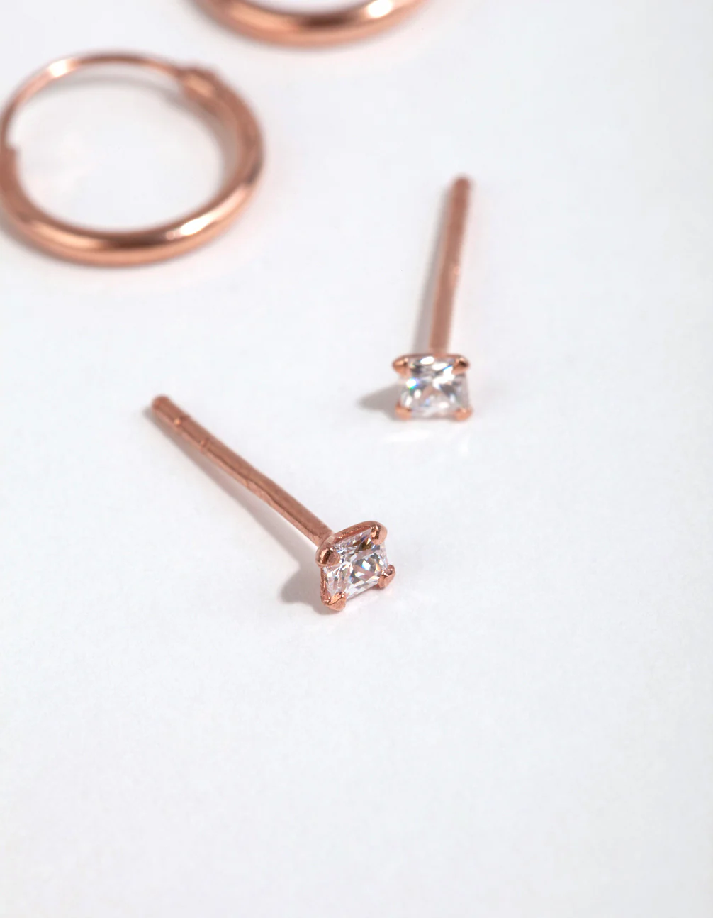 Rose Gold Plated Sterling Silver Pear & Square Earring Pack - Image 3