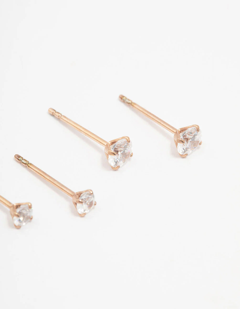 Rose Gold Plated Surgical Steel Graduating Cubic Zirconia Stud Earring Pack - Image 2