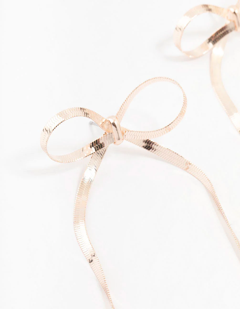 Rose Gold Snakechain Bow Drop Earrings - Image 2