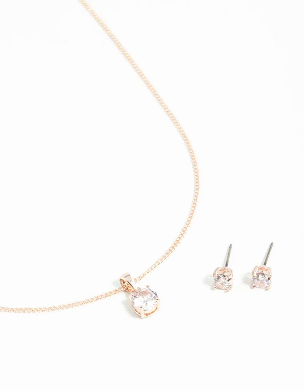 Rose Gold Solitaire Cubic Zirconia Necklace & Stud Earring Set