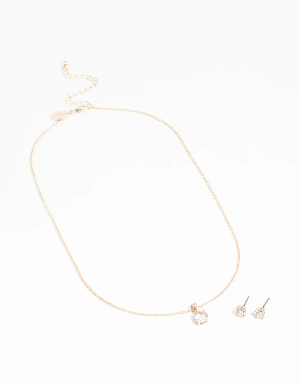 Rose Gold Solitaire Cubic Zirconia Necklace & Stud Earring Set - Image 2