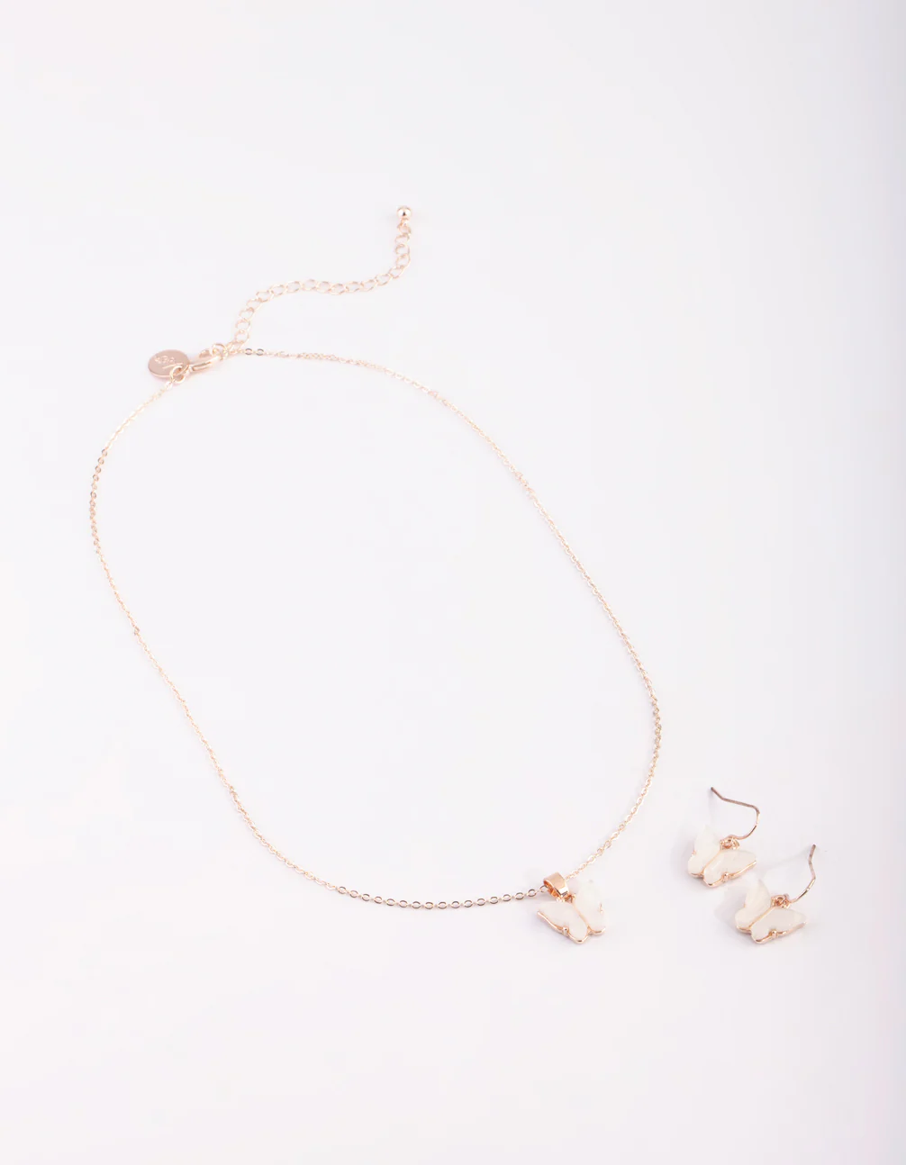 Rose Gold Butterfly Necklace & Earring Set - Image 2