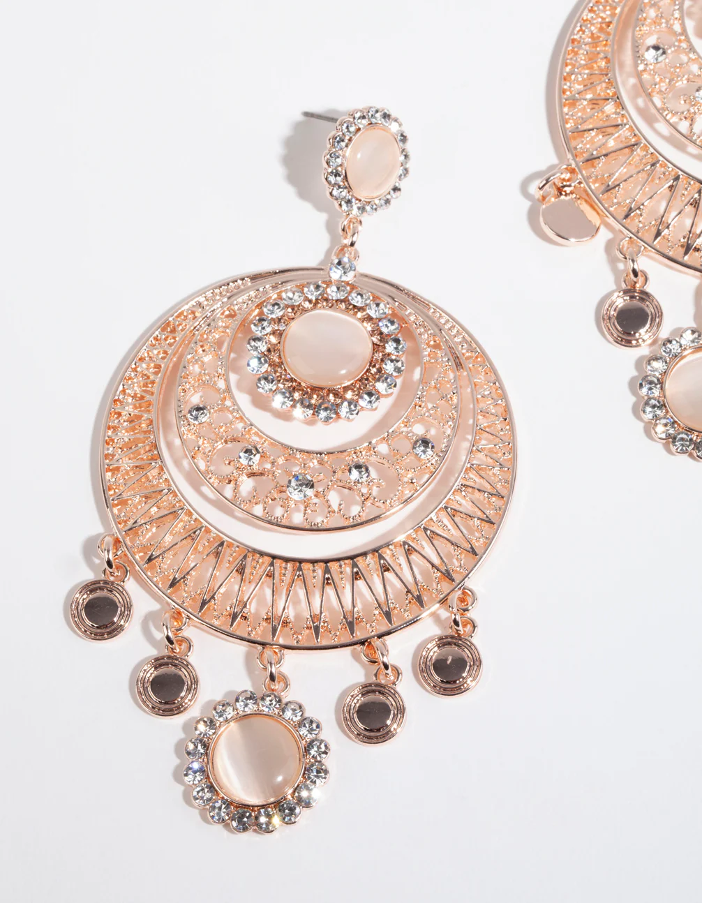 Rose Gold Disc Blush Catseye Chandbali Earrings - Image 6