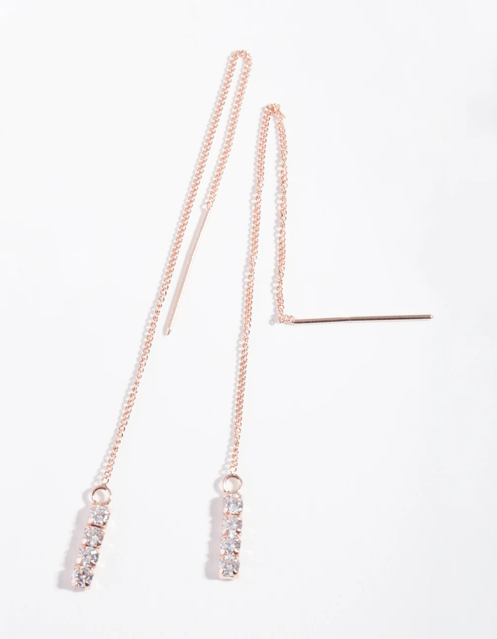 Rose Gold Plated Sterling Silver Cubic Zirconia Thread Through Earrings - Image 3