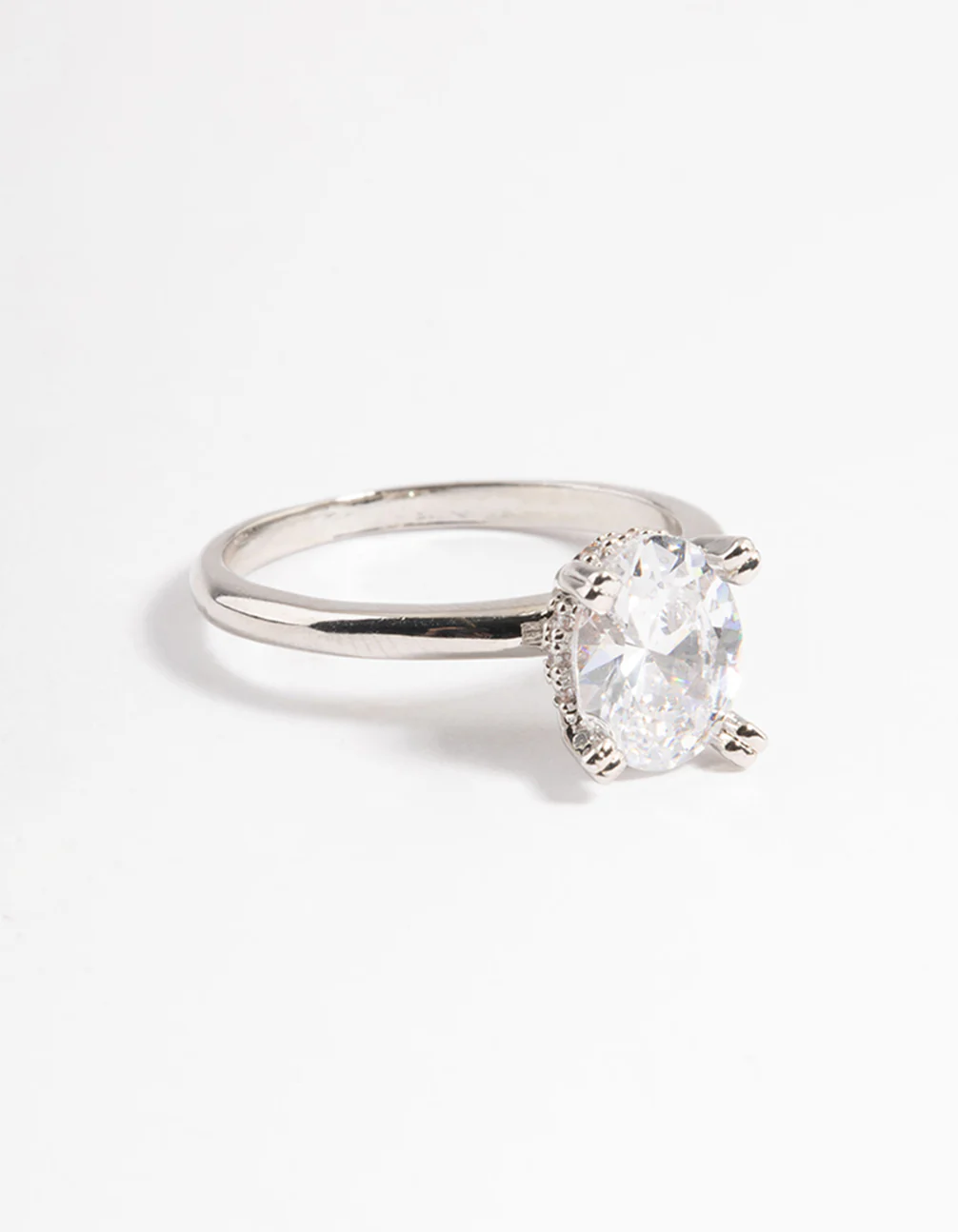 Silver Cubic Zirconia Single Oval Ring - Image 2