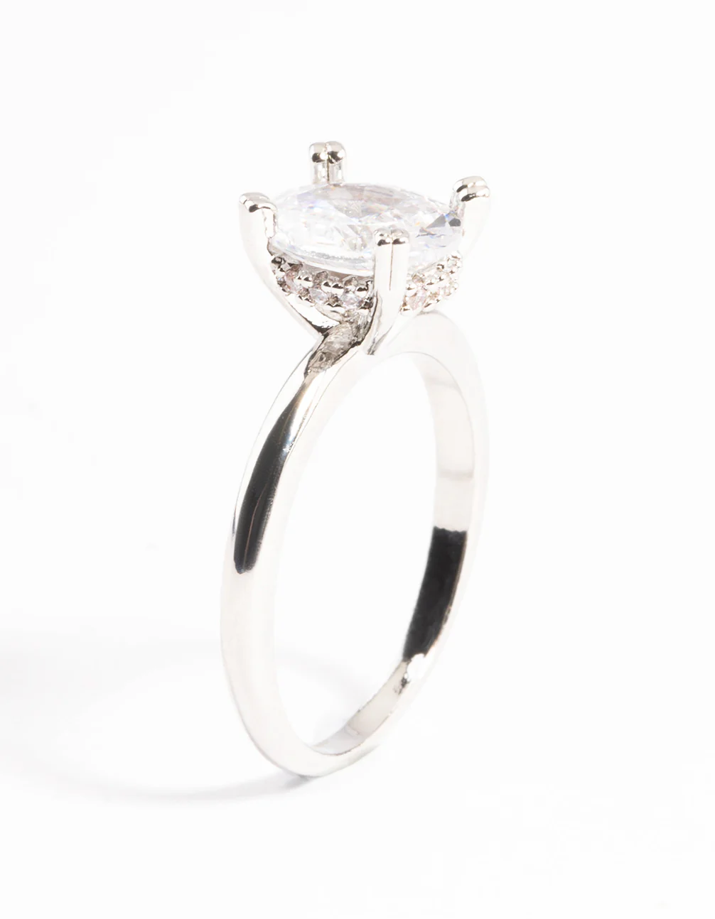Silver Cubic Zirconia Single Oval Ring - Image 5