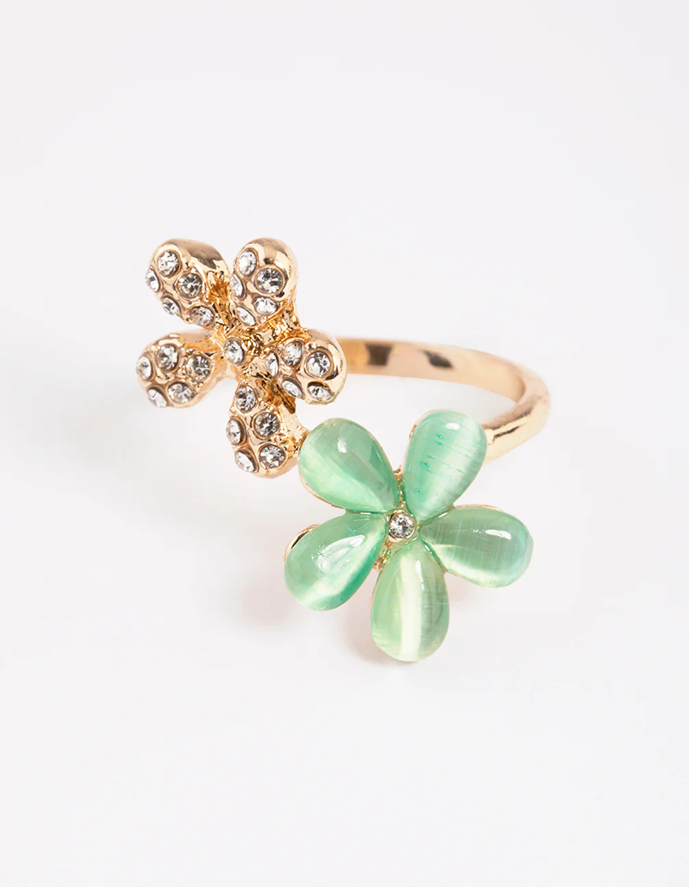 Gold Diamante & Cats Eye Flower Ring - Image 3