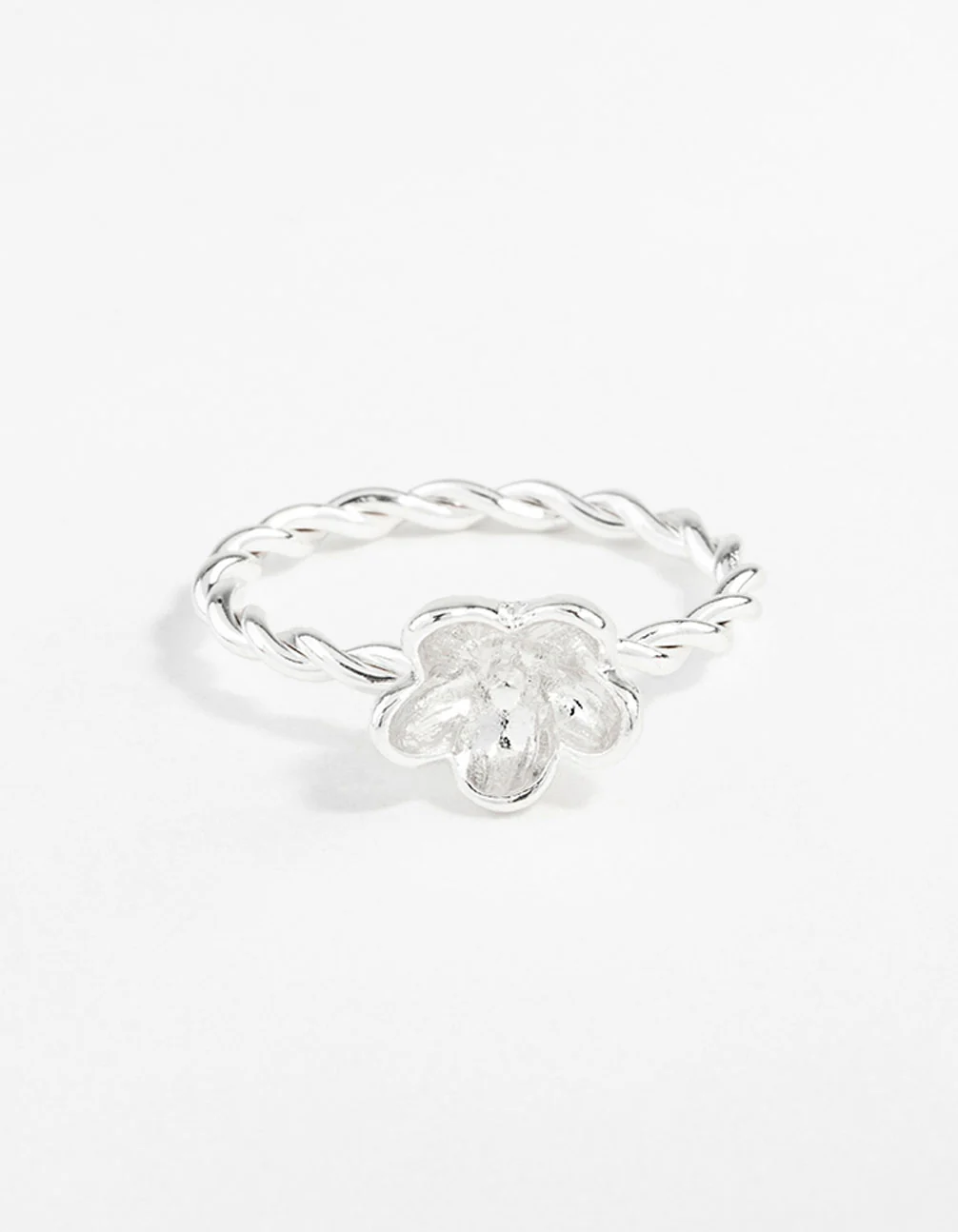 Silver Twist Band Flower Ring - Image 3