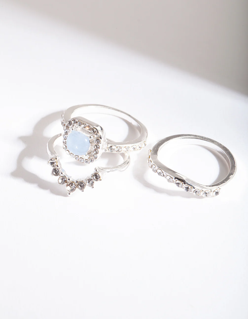 Rhodium Blue Stone Engagement Ring Stack - Image 4