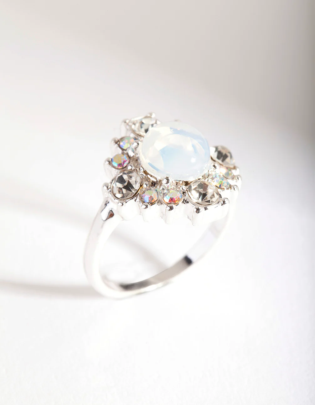 Rhodium Synthetic Opal Diamante Ring - Image 2