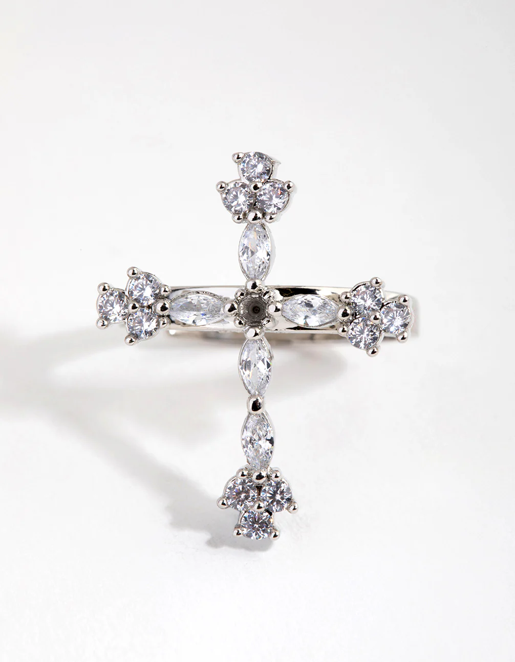 Silver Diamante Cross Ring - Image 2