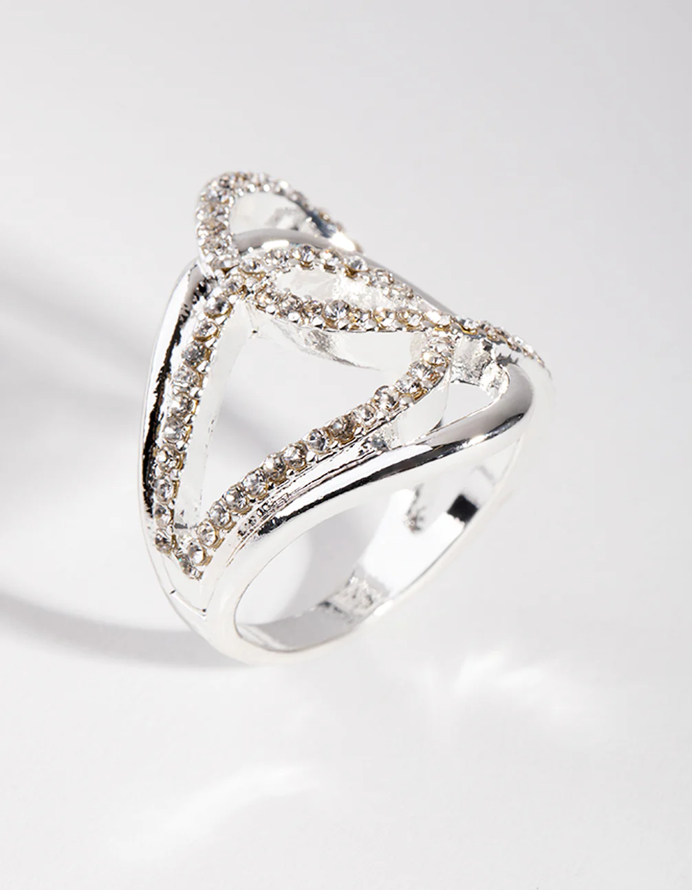 Silver Diamante & Metal Swirl Ring - Image 3