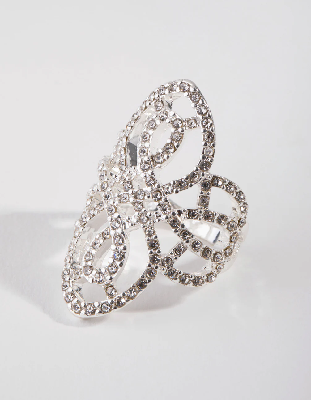 Silver Criss Cross Crystal Ring - Image 2