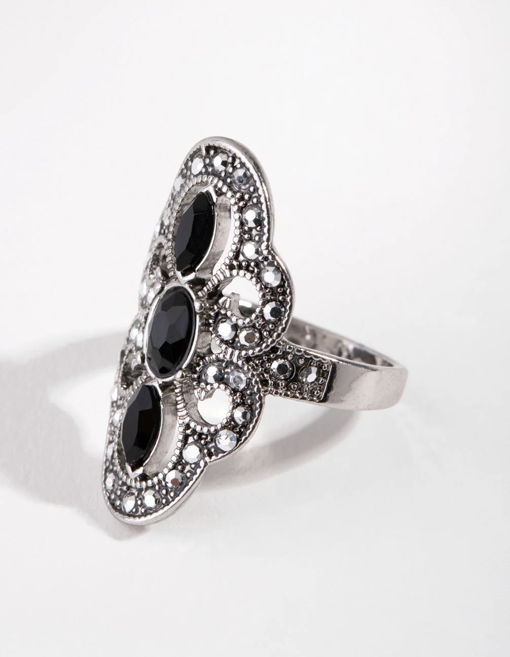 Antique Silver Jet Stone Twist Ring - Image 2