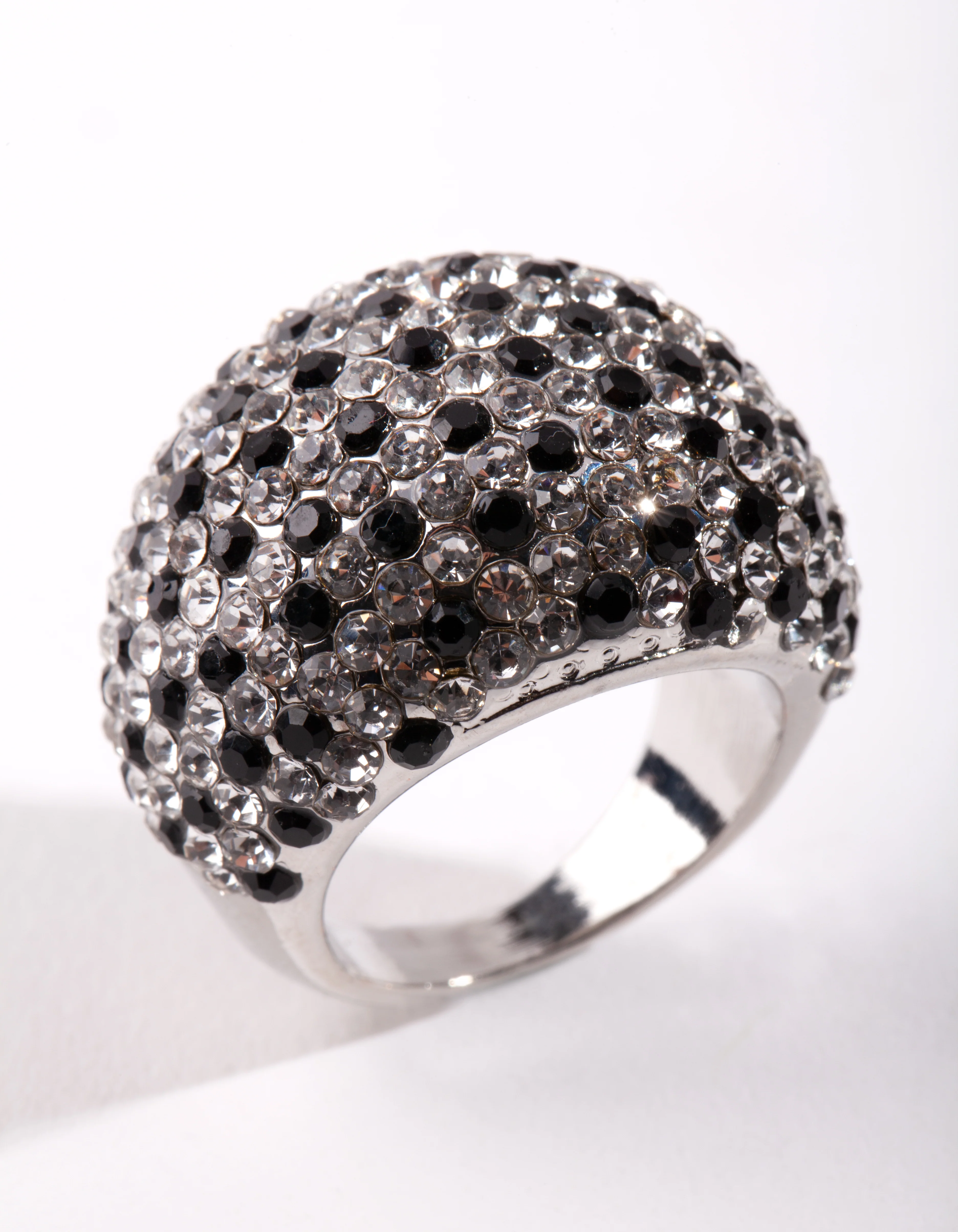 Black Silver Diamante Dome Ring - Image 2