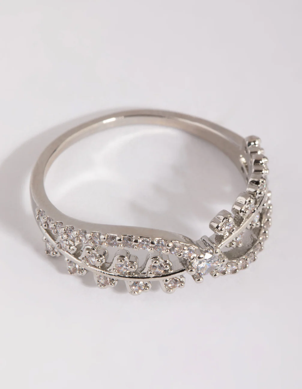 Silver Cubic Zirconia Cross Over Ring - Image 5
