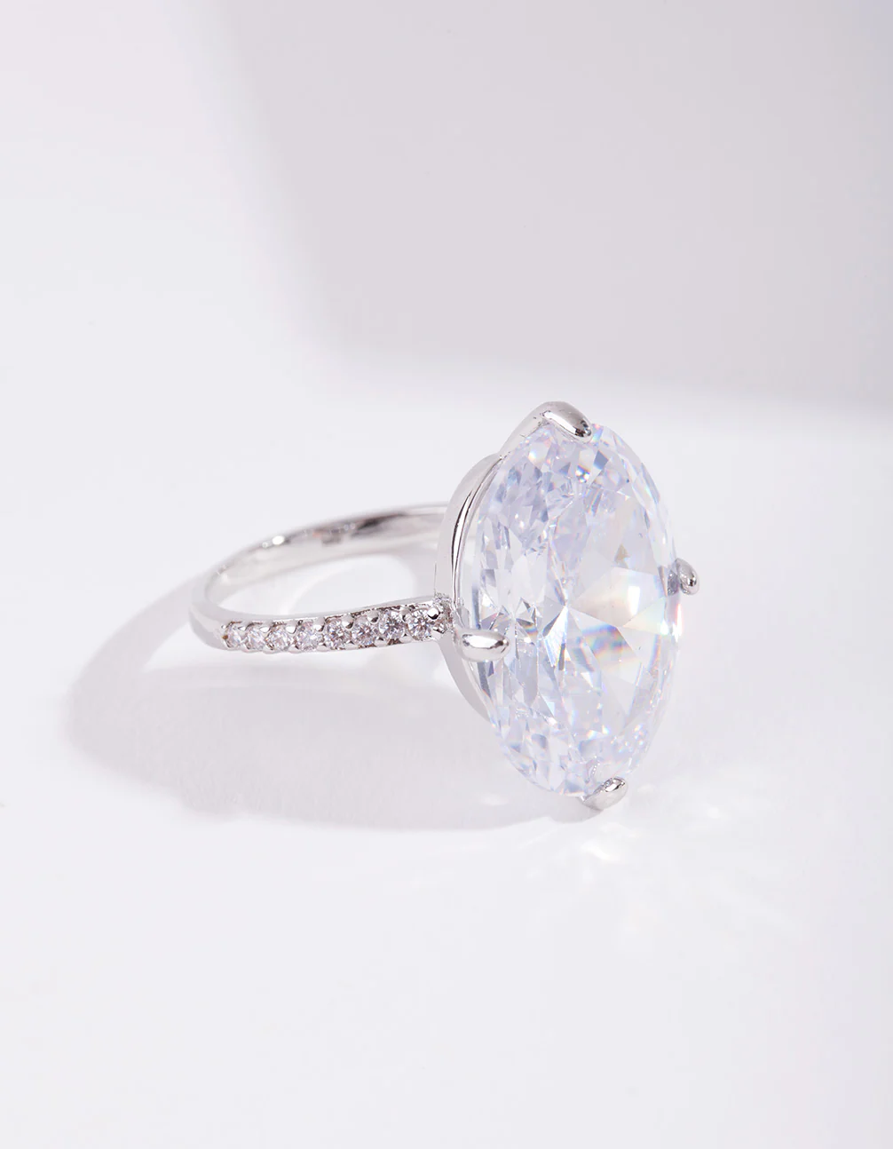 Rhodium Cubic Zirconia Oval Stone Ring - Image 2