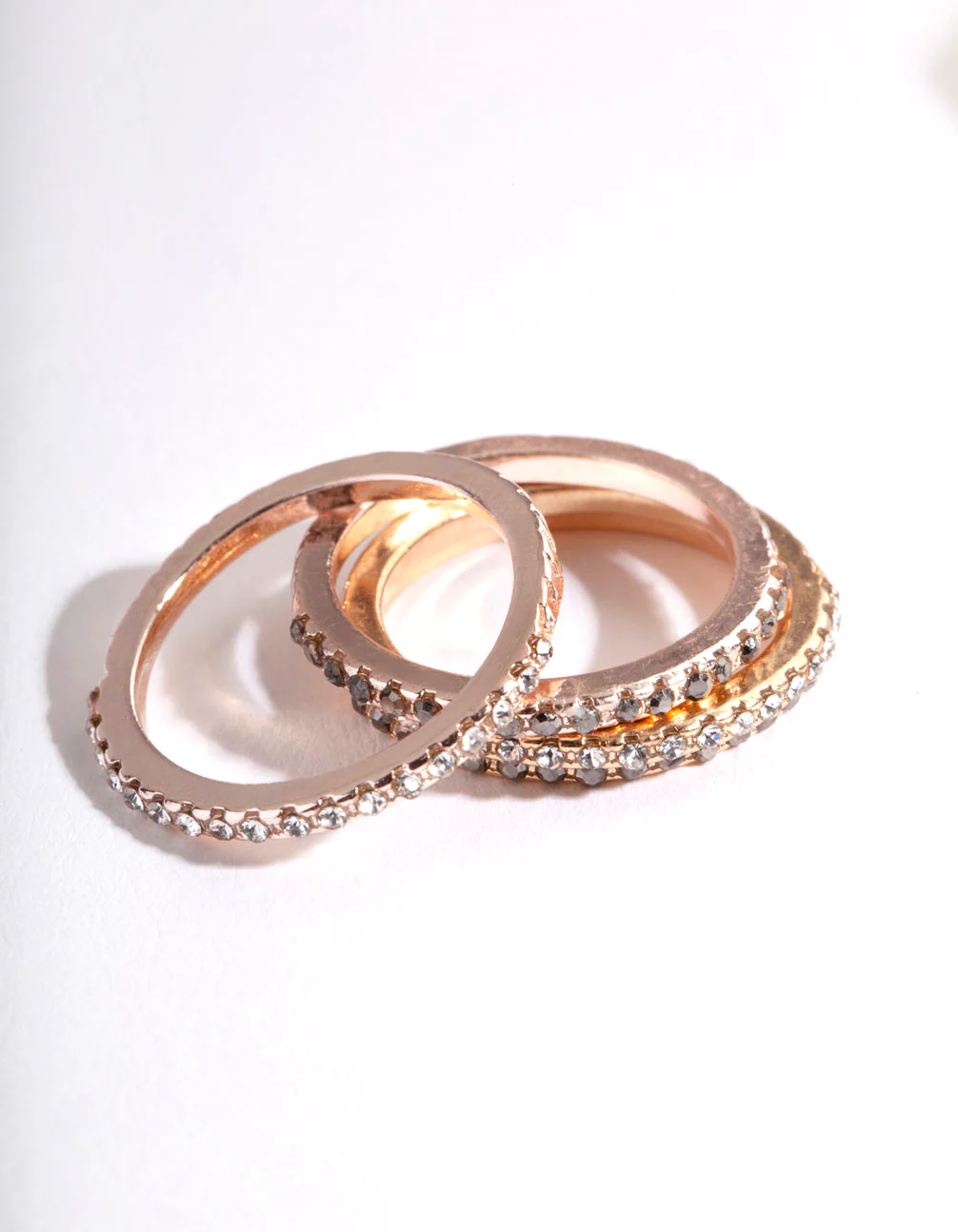 Mixed Metal Diamante Arrow Cut 3 Stack Ring Pack - Image 2