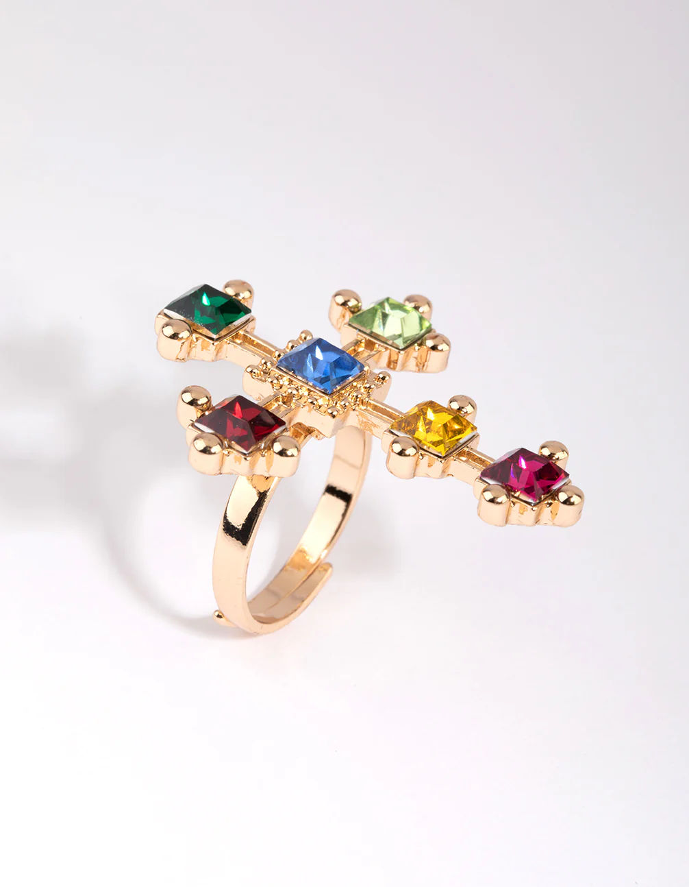 Gold Cross Ring with Jewels - Image 3