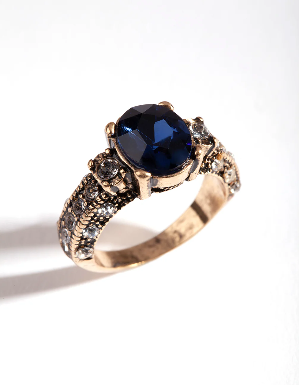 Gold Diamante Band Oval Engagement Ring - Image 2
