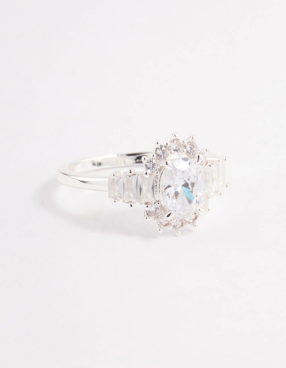 Silver Plated Oval Baguette Grand Ring