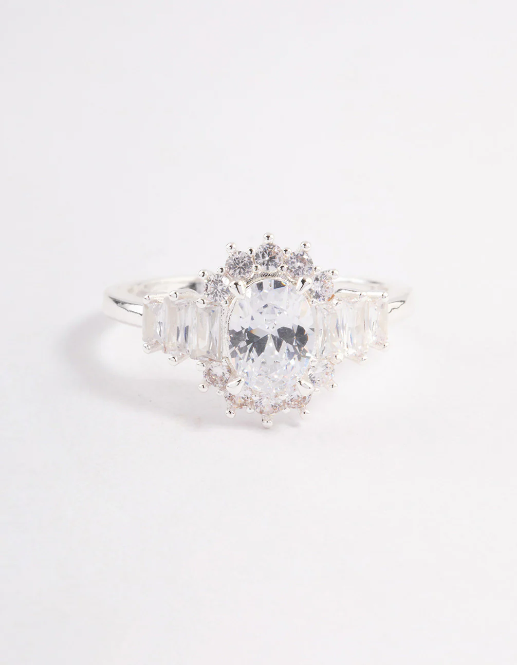 Silver Plated Oval Baguette Grand Ring - Image 3