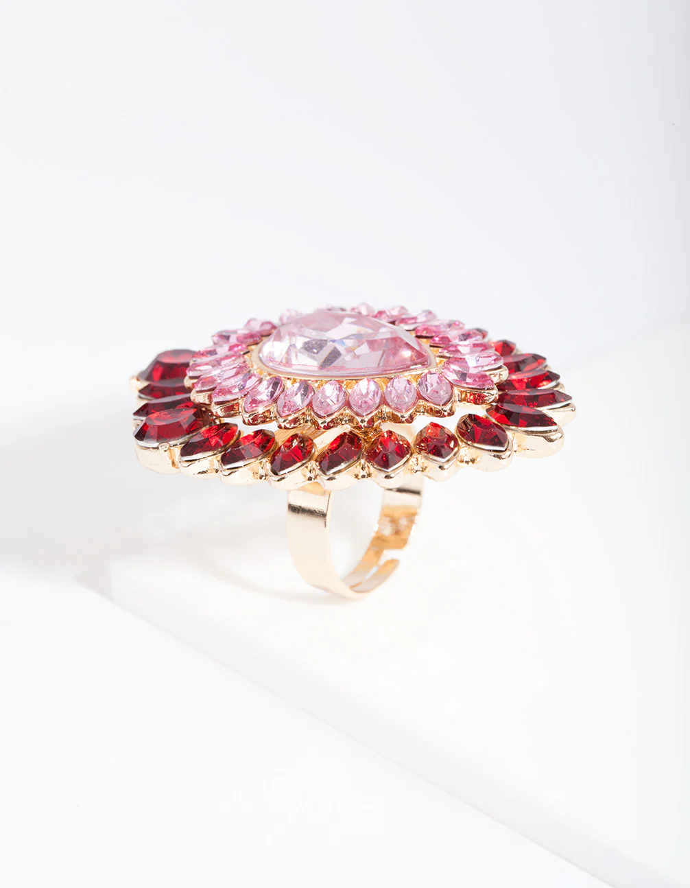 Gold Pink & Red Diamante Ring - Image 2