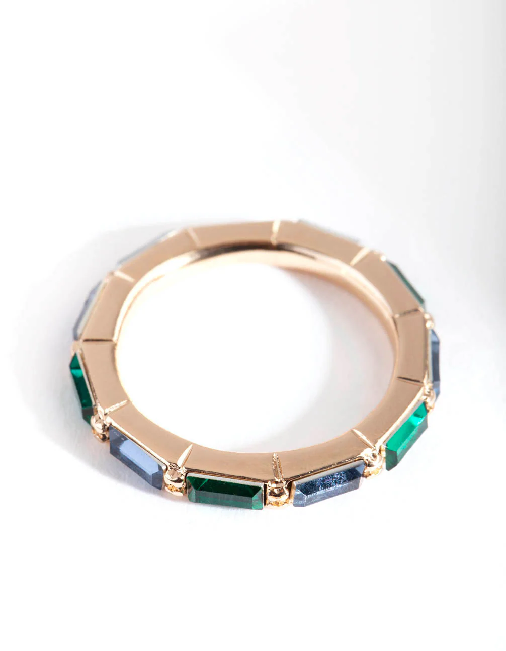 Gold Multi Diamante Rectangle Band Ring - Image 2