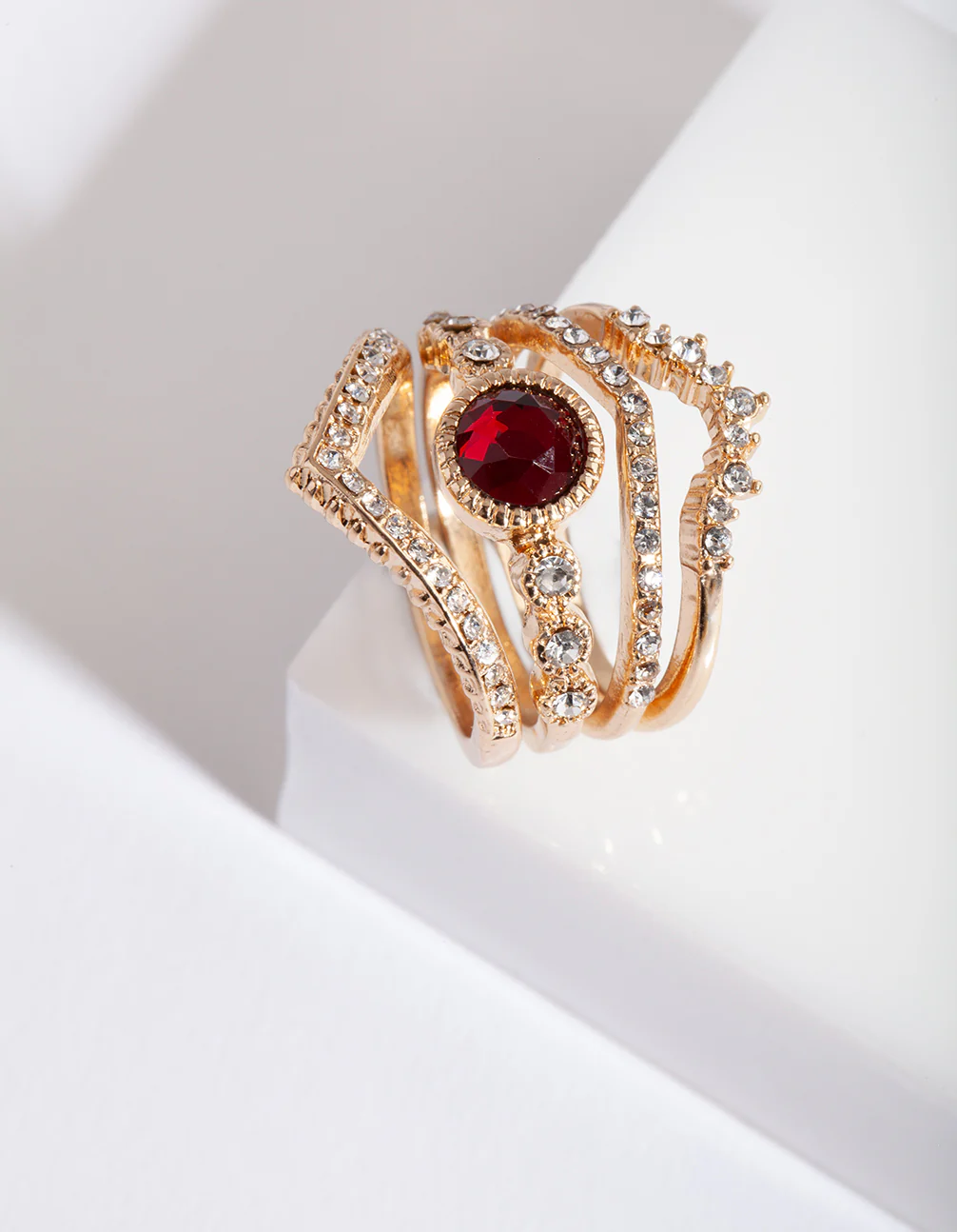 Gold Ruby Wave Ring Stack - Image 3